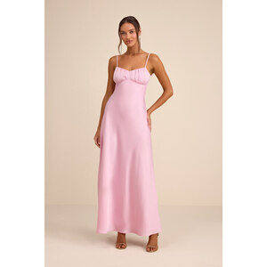 Lulus Irena Light Pink Satin Backless Maxi Dress - Size XL